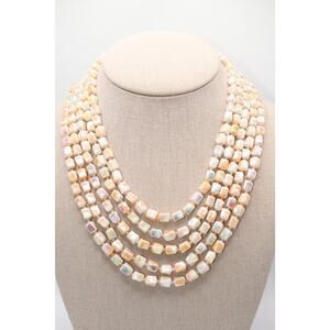 Vintage Japan 5 Strand Iridescent Pastel Cube Bead Necklace 19”